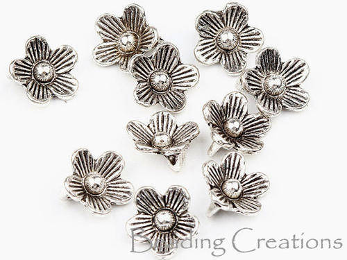 CHARMS - JEWELRY CHAIN EXTENDER ENDS - ANTIQUE SILVER - DAISY FLOWER -  9x6mm