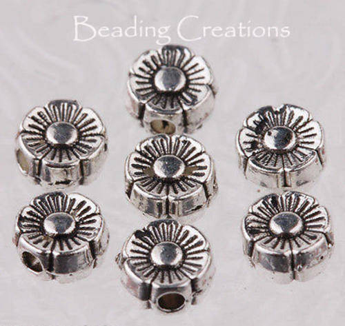 SPACERS - DAISY - BEADS - ANTIQUE SILVER - ALLOY - 6mm