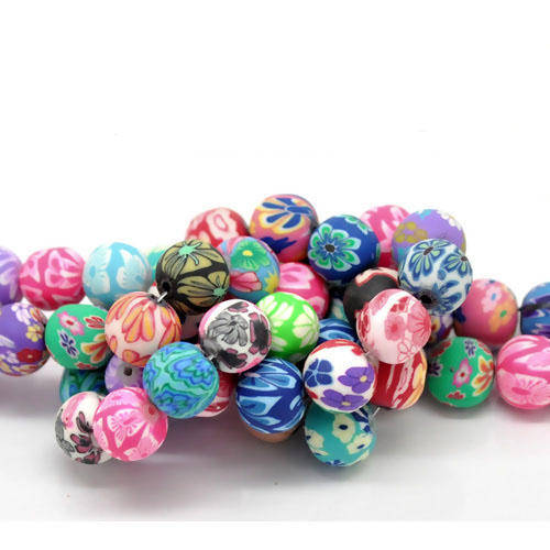 POLYMER CLAY AND CERAMIC - ASSORTED - MULTICOLOR - ROUND BEADS - 12mm