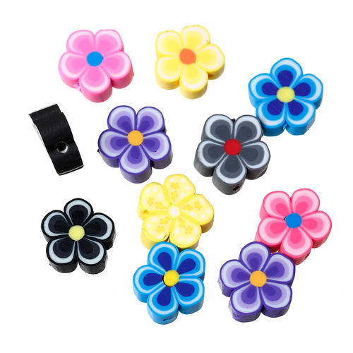 POLYMER CLAY - ASSORTED - MULTICOLOR - FLOWER  BEADS - 13x12mm