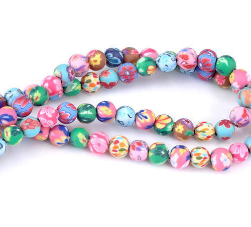 POLYMER CLAY AND CERAMIC - ASSORTED - MULTICOLOR - ROUND BEADS - 6mm