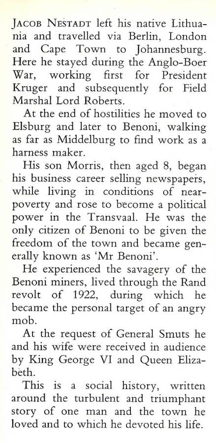 FOR SALE: One Man and His Town (BENONI).