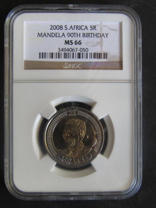 VERY HIGH MS 66 NGC GRADED 2008 MANDELA BIRTHDAY R5 COIN @ R1 Start bid per coin