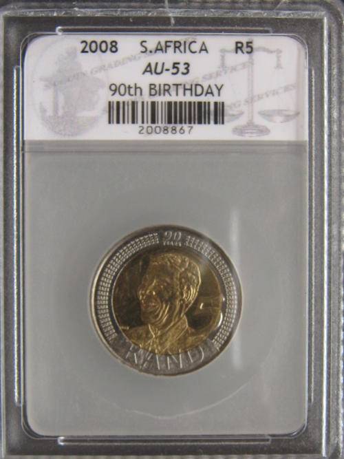 @ R1 START  SUPER SCARCE GRADED AU 53  MANDELA BIRTHDAY R5 COIN