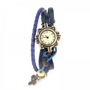 Retro Male Female Wrist Watch Bracelet Leather Strap Knit Wrap Around Quartz h9730bl