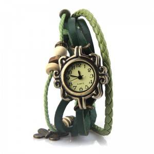 Retro Male Female Wrist Watch Bracelet Leather Strap Knit Wrap Around Quartz h9730GR