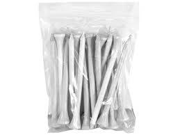 100 X NEW PACKS OF WHITE WOODEN TEES - BUY @ R2.50 EACH !!! YOU SAVE R750 !!!