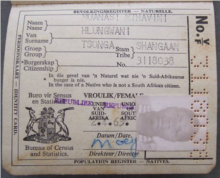 Apartheid South African "Dompas" Reference Book To Tsonga Woman