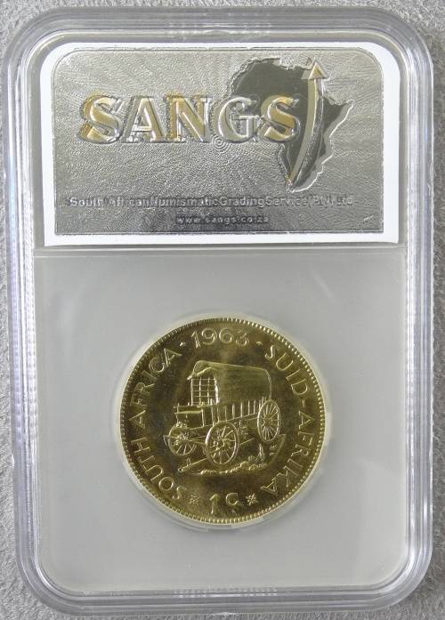 PROOF SOUTH AFRICA ONE CENT 1963 PF 64 SANGS