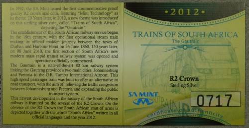 South Africa Proof Silver R2 1 Ounce Gautrain 2012