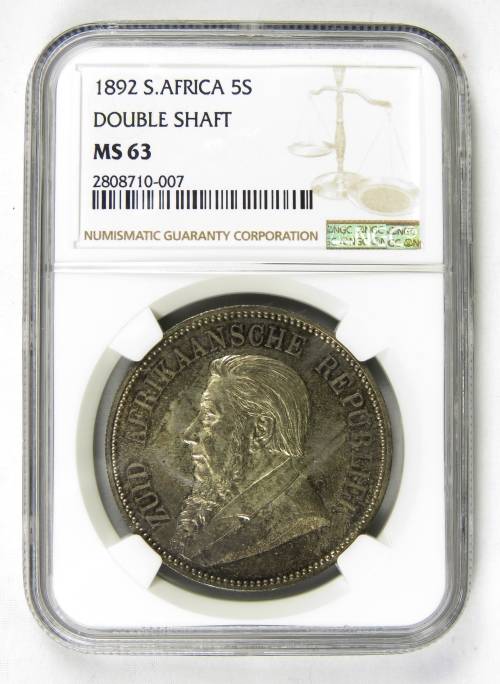 ZAR Kruger Crown 1892 5 Shillings Double Shaft NGC MS63 for Fred90
