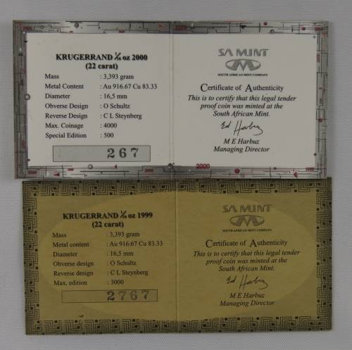 Millennium 1/10 Oz Proof Krugerrand Set 1999 & 2000 (Only 500 Sets Made)