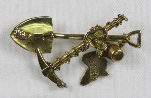 Africa Gold Miners Brooch Ca 1900 Spade & Pick 9ct Hallmark