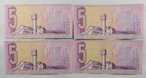 South Africa G. De Kock R5 BG 1990 Series 4 Consecutive Numbers UNC
