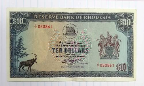 Z1 Replacement Rhodesia $10 Banknote 1979