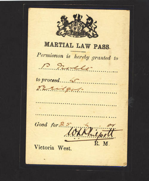 Boer War Martial Law Pass 25/06/1901
