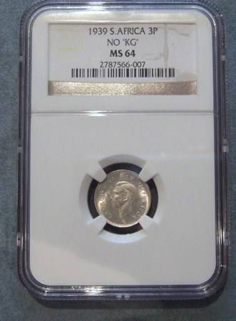South Africa 1939 3 Pence *No KG* NGC MS64 Finest Known (Only 2 coins graded)