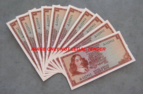 South Africa Run of 10 Notes R1 Large A Series