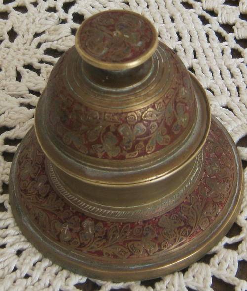 BRASS CLAW BELL WITH STAND - RED ENAMELLED DETAIL