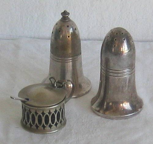 SILVER PLATED MUSTARD POT & SALT / PEPPER SHAKERS