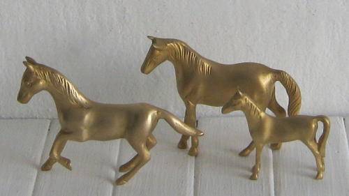 THREE BRASS ORNAMENTAL HORSES