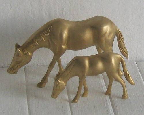 TWO HEAVY BRASS ORNAMENTAL HORSES