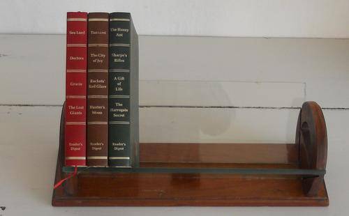 VINTAGE WOOD AND GLASS BOOK RACK