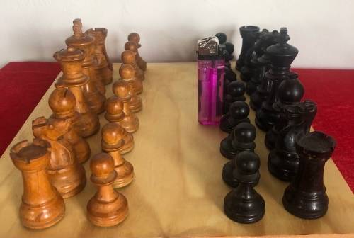 VINTAGE WOODEN CHESS SET and BOX