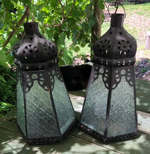 LARGE METAL and GLASS CANDLE LANTERNS