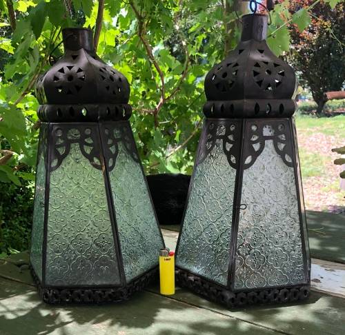 LARGE METAL and GLASS CANDLE LANTERNS
