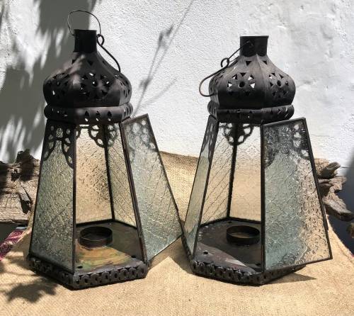 LARGE METAL and GLASS CANDLE LANTERNS