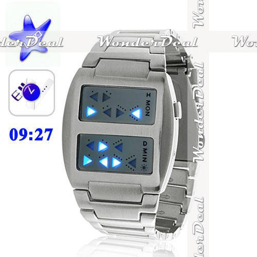 Unisex Special Japanese Inspired Blue LED Digital Watch with Stainless Steel Strap