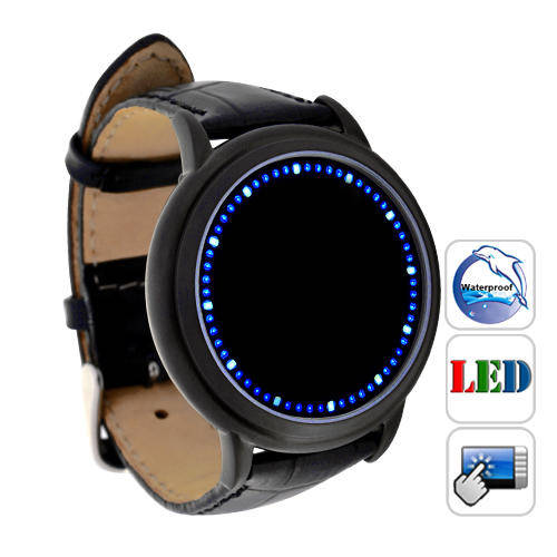 Abyss Japanese Style Inspired Blue LED Touchscreen Genuine Leather Wristband Touch Control Watch