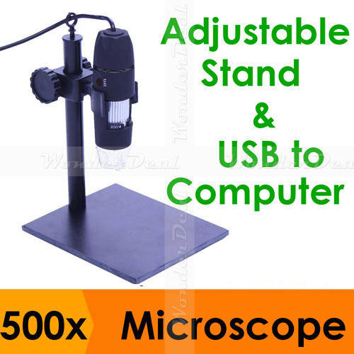 Supereyes USB Digital 500x Zoom Microscope with 8 LEDs, Height Adjustable Stand and Measure Software