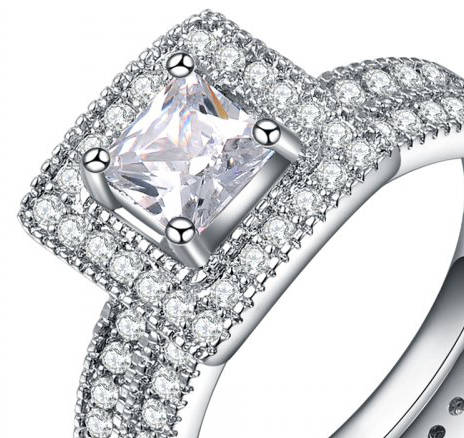 Women's Fasion Zircon Ring Dazzling "Eight Swords Eight Hearts" Shape White Gold Plated Alloy