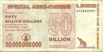 Zimbabwe 50 Billion Dollars SPECIAL AGRO CHEQUE - ISSUE 2008 - AC Prefix - P