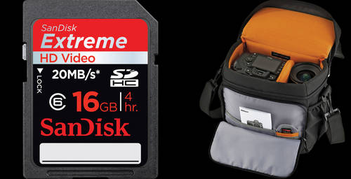 SLR Starter Bundle - Lowerpro Adventura 170 Bag + Sandisk Extreme 16GB SDHC Card