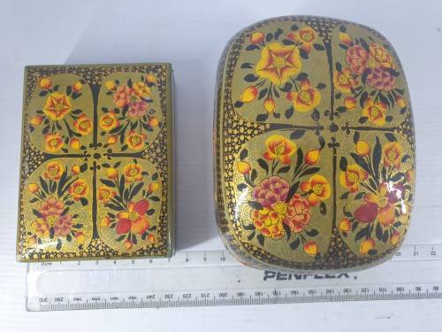 BEAUTIFUL SET OF TWO PAPER MACHE HAND DECORATED BOXES