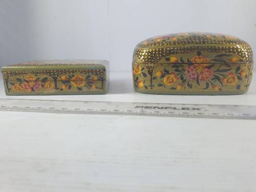 BEAUTIFUL SET OF TWO PAPER MACHE HAND DECORATED BOXES