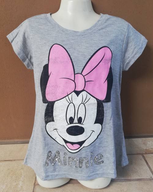 Pretty Girls' Grey Printed Minnie Mouse T-shirt Age 9-10