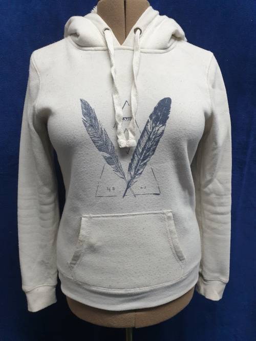 Ladies Cream `Real Clothing` Hoodie with print on front Size Small
