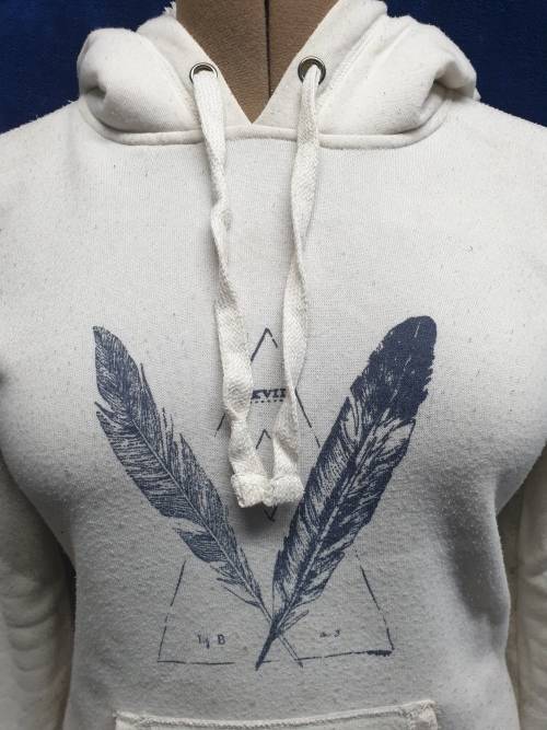 Ladies Cream `Real Clothing` Hoodie with print on front Size Small