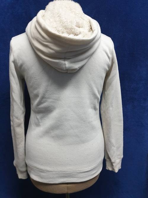 Ladies Cream `Real Clothing` Hoodie with print on front Size Small