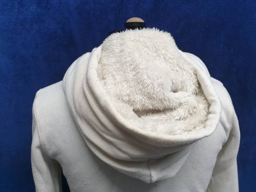 Ladies Cream `Real Clothing` Hoodie with print on front Size Small