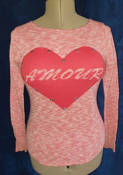 AS NEW!! Girls "Pink Angel" Red Long-sleeved Top with Heart detail Age 13-14 years