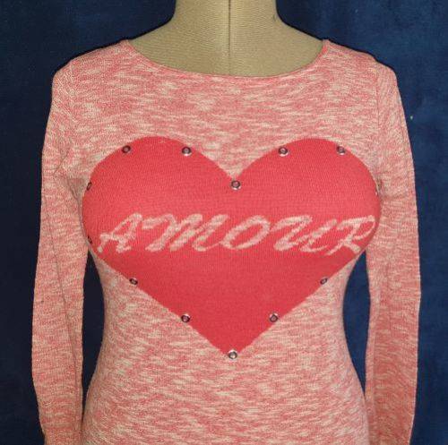 AS NEW!! Girls "Pink Angel" Red Long-sleeved Top with Heart detail Age 13-14 years