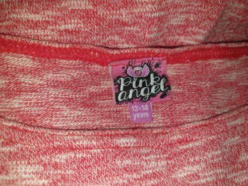 AS NEW!! Girls "Pink Angel" Red Long-sleeved Top with Heart detail Age 13-14 years