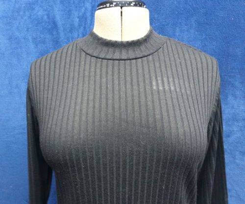 Ladies Black Ribbed "Mosaic" Longer Length Polo Neck Top Size Large