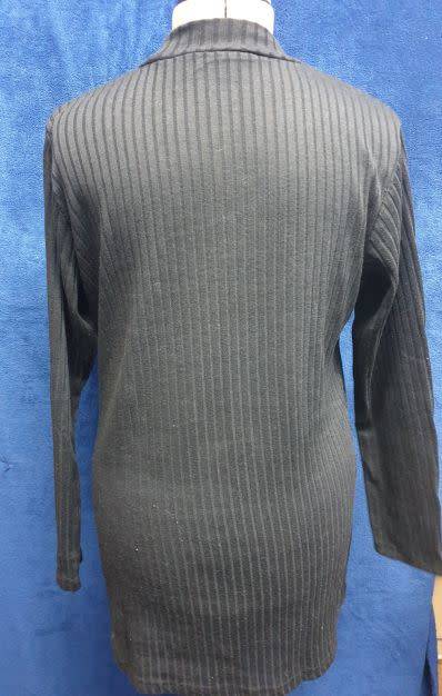 Ladies Black Ribbed "Mosaic" Longer Length Polo Neck Top Size Large