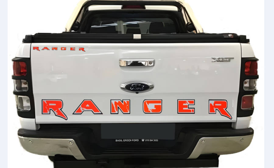 Decorative tailgate sticker set compatible with any Ford Ranger - Orange, Black